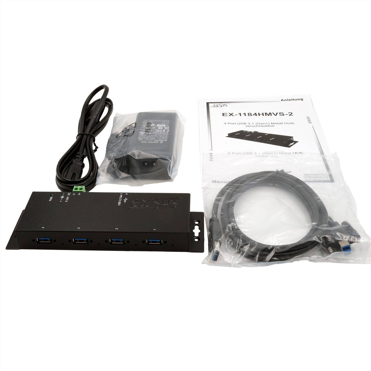 EXSYS EX-1184HMVS-2 4-Port Metall USB 3.2 Gen1 inkl. verschraubbares Kabel Surge Protection-3