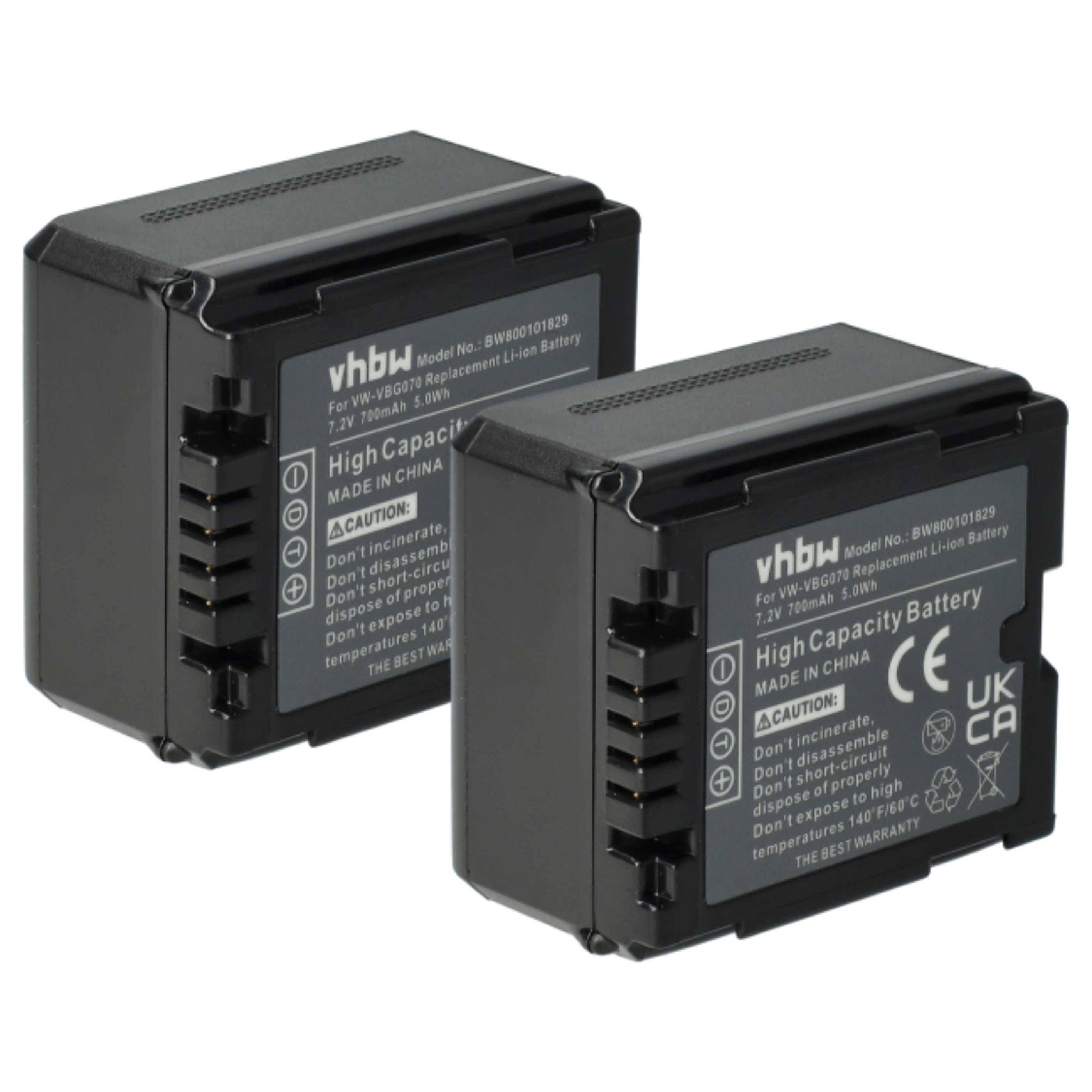 vhbw 2x Akku kompatibel mit Panasonic SDR-H280 | SDR-H250, SDR-H50, SDR-H40 Videokamera Camcorder (700 mAh, 7,2 V-0