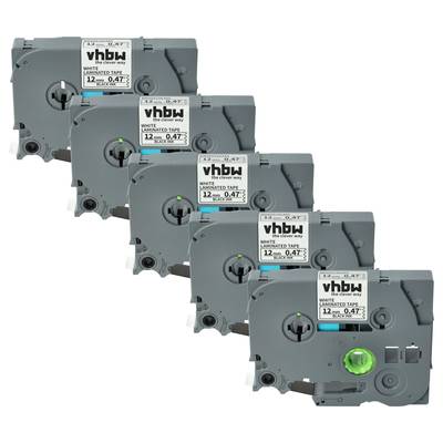 5x vhbw Kassette Patronen Schriftband 12mm kompatibel mit Brother P-Touch 200, 300, 500, 1000, 2000, 9000, 1000BTS, 1005