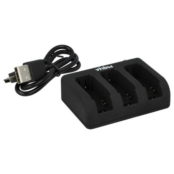 vhbw Micro-USB Ladegerät kompatibel mit GoPro HD Hero 4 Silver Edition Kamera Camcorder - Ladeschale 3-fach + Micro-USB