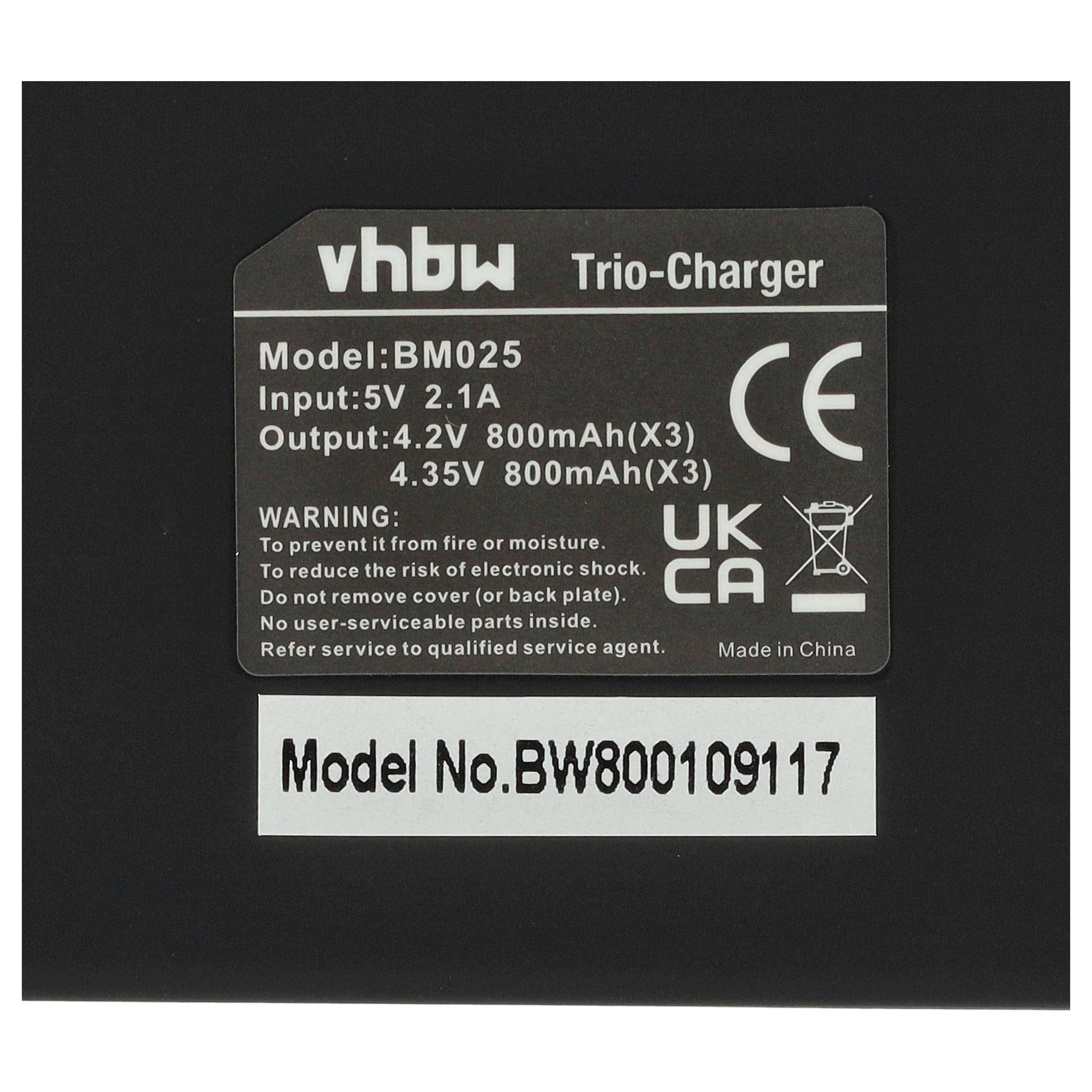 vhbw Micro-USB Ladegerät kompatibel mit GoPro HD Hero 4 Silver Edition Kamera Camcorder - Ladeschale 3-fach + Micro-USB-3