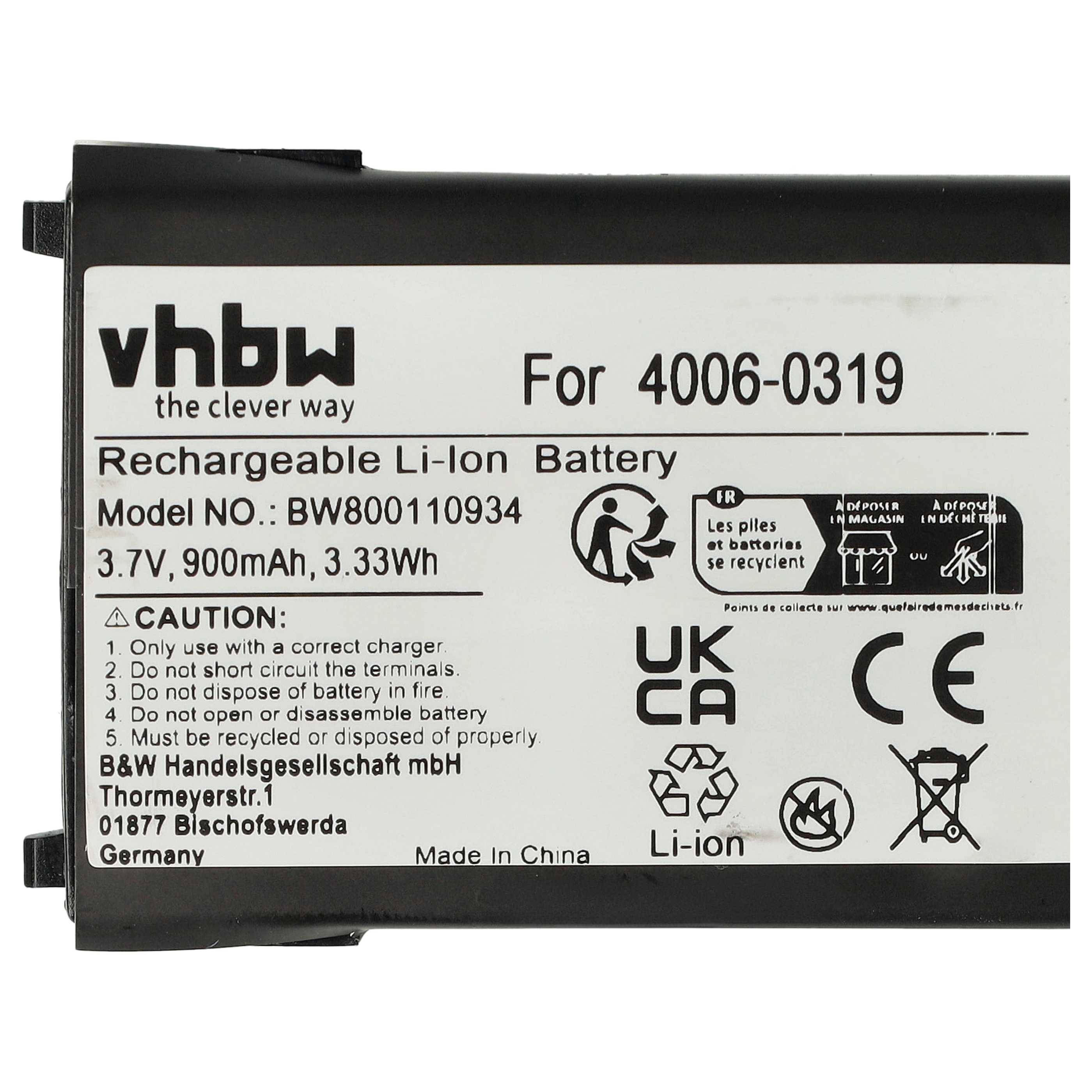 vhbw 3x Akku Ersatz für PSC 600538 | 633808121235, 4006-0319, 191-908304-200 für Barcodescanner POS (900 mAh, 3,7 V-2