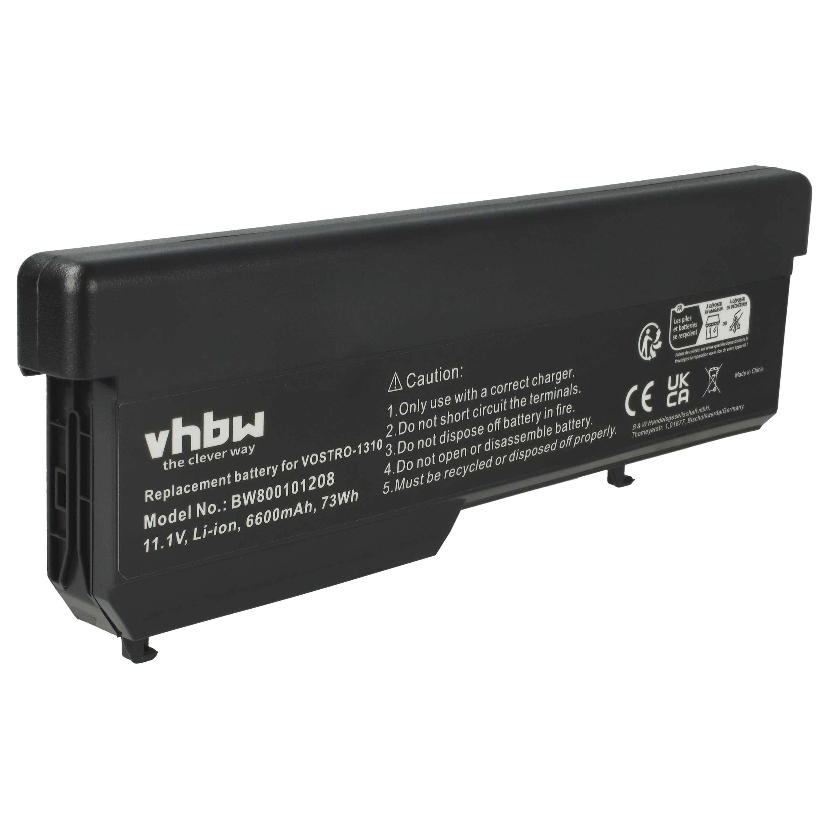vhbw Akku kompatibel mit Dell Vostro 1310, 1320, 1510, 1520, 2510 Notebook (6600mAh, 11,1V, Li-Ion)-0