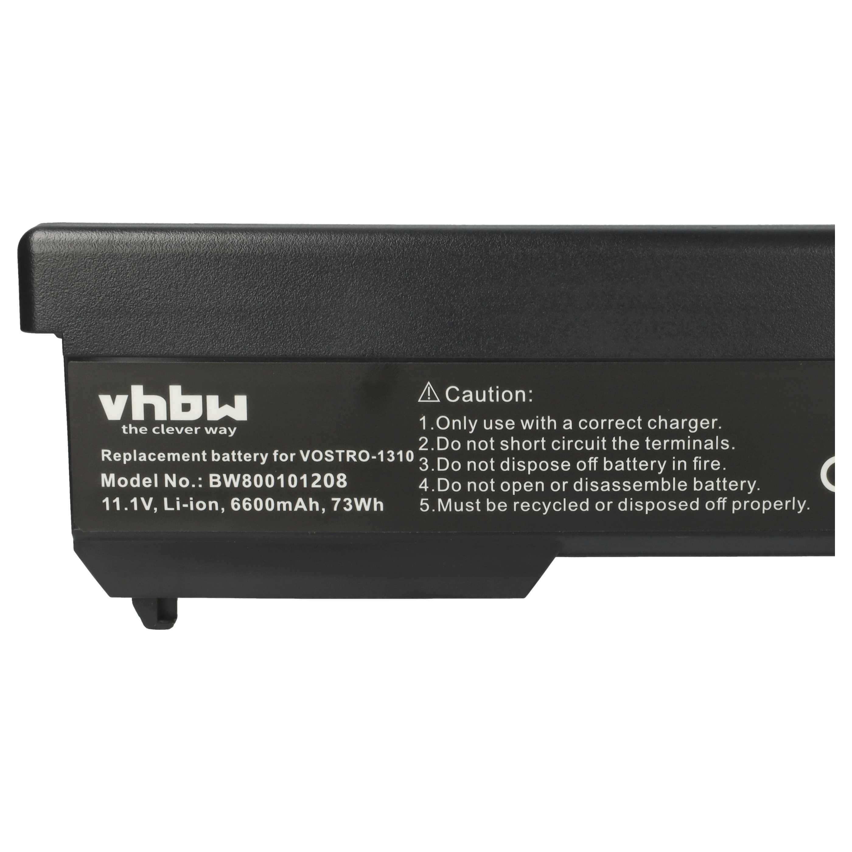 vhbw Akku kompatibel mit Dell Vostro 1310, 1320, 1510, 1520, 2510 Notebook (6600mAh, 11,1V, Li-Ion)-3