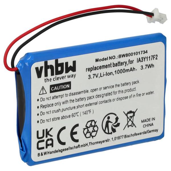 vhbw Akku Ersatz für IA3Y117F2 | für GPS Navigation Navi (1000 mAh, 3,7 V, Li-Ion)
