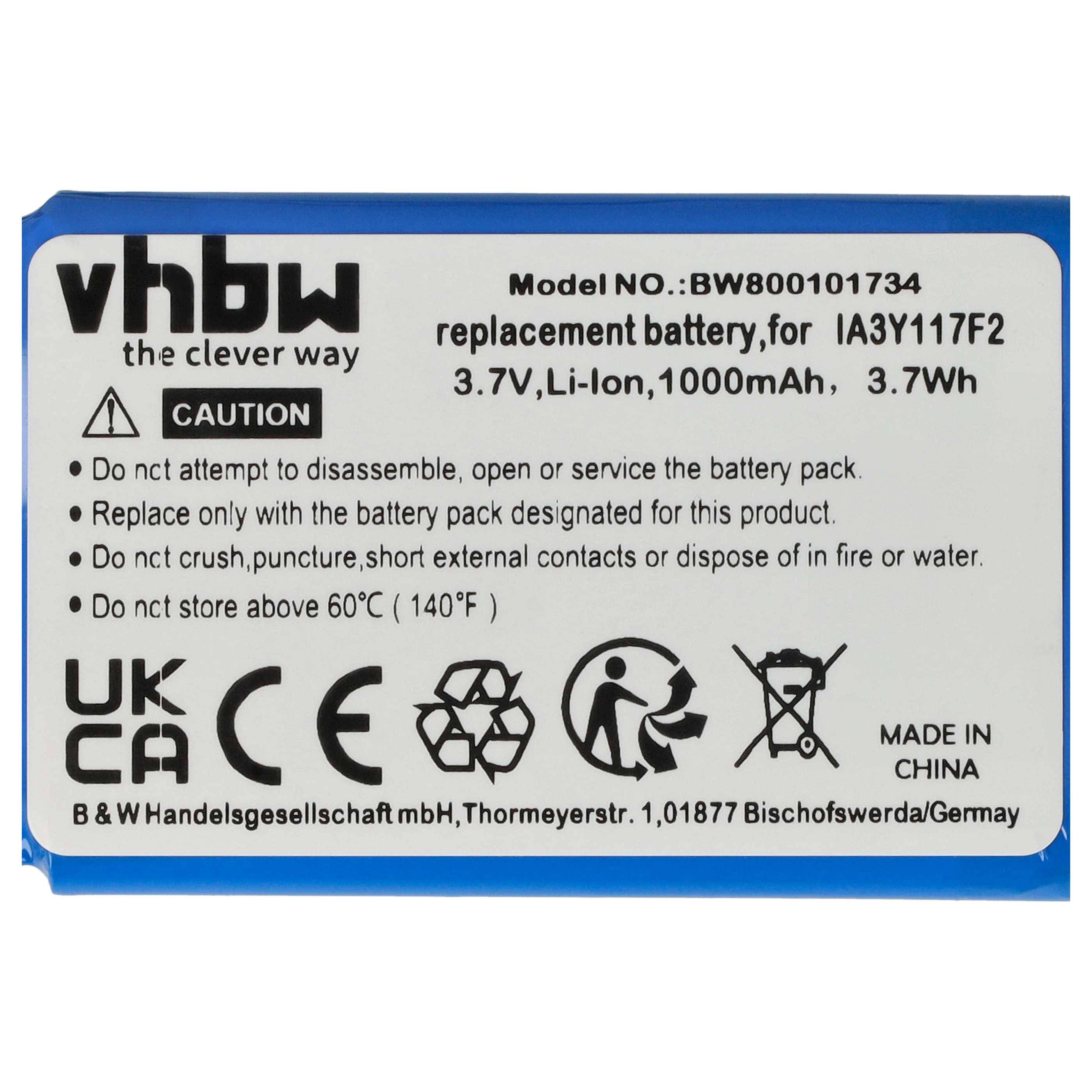 vhbw Akku Ersatz für IA3Y117F2 | für GPS Navigation Navi (1000 mAh, 3,7 V, Li-Ion)-3