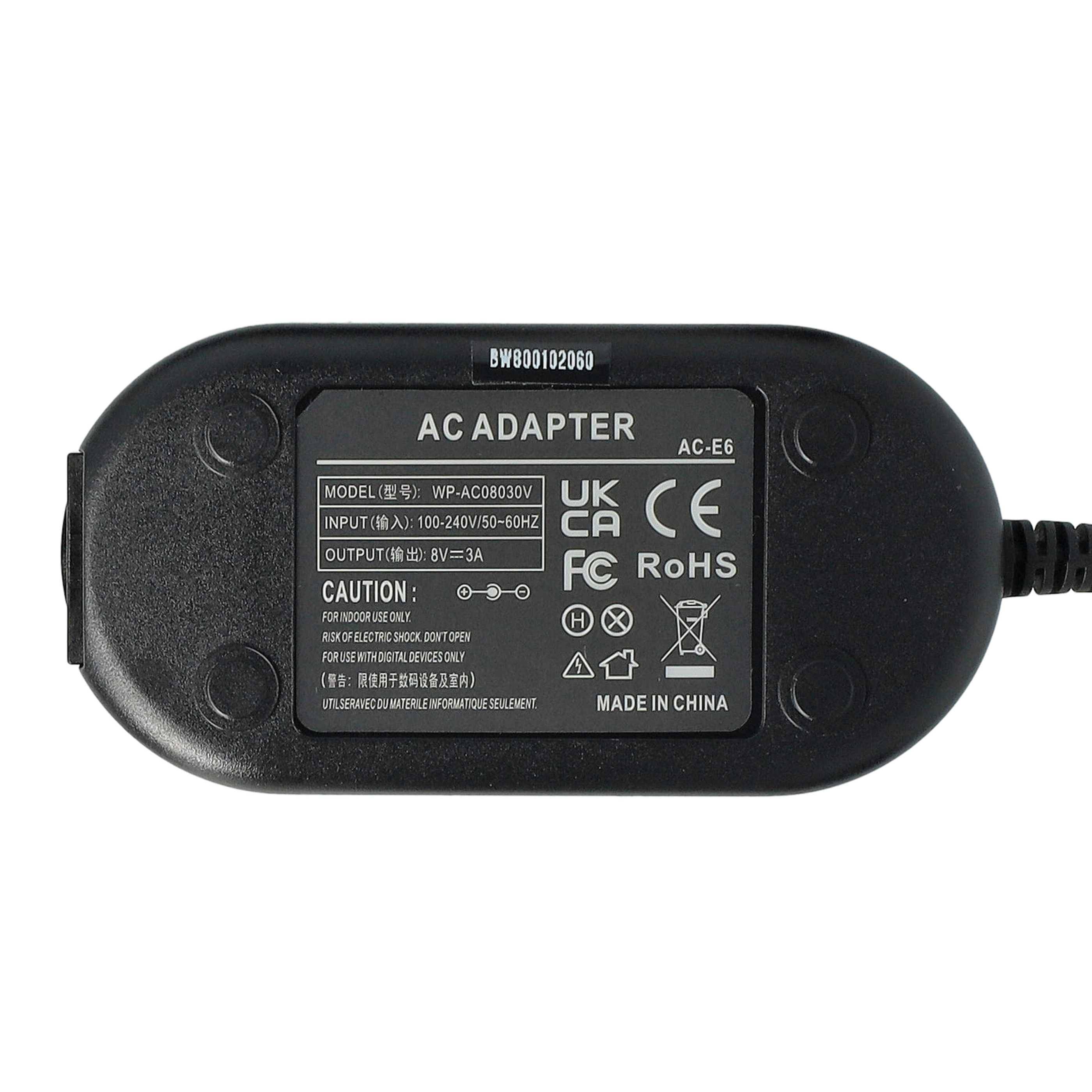 vhbw Netzteil Ersatz für Canon ACK-E6 für Kamera | Digitalkamera + DC Kuppler (Ersatz für DR-E6), 2m-4