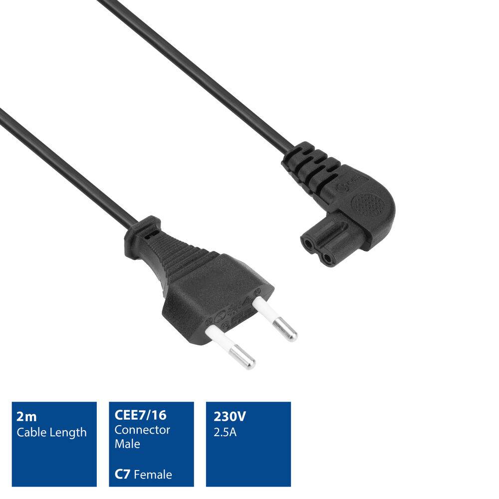 ACT AK5019 230V-Netzkabel Eurostecker/C7-Buchse (gewinkelt links/rechts) - 2 Meter-1