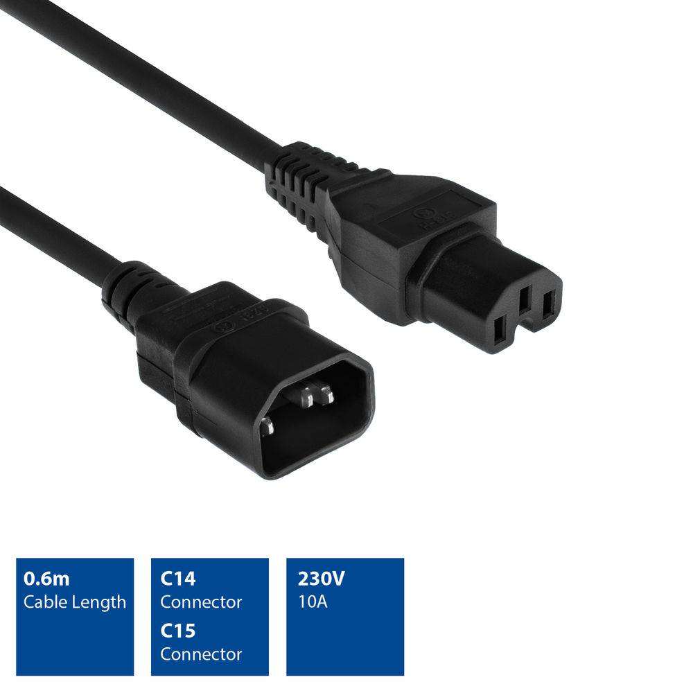 ACT AK5232 230V Stromkabel C14/C15 Schwarz - 60 cm-1