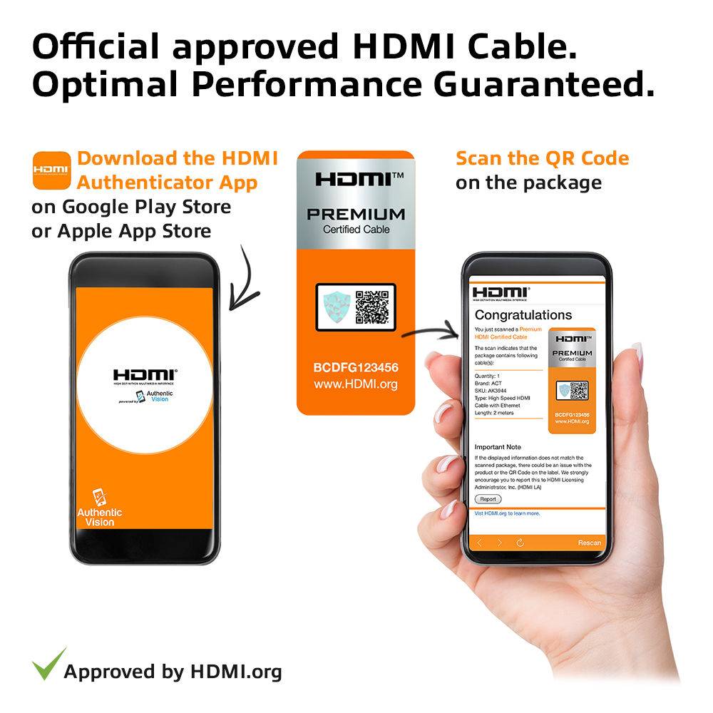 ACT AK3945 4K HDMI High Speed Ethernet Premium Certified Kabel - HDMI-A Stecker/HDMI-A Stecker - 3 Meter-1