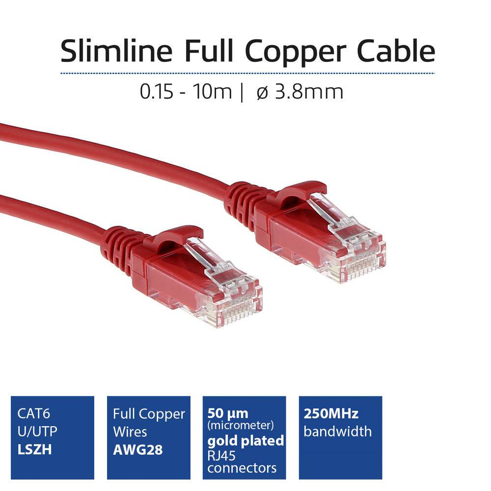 ACT DC9501 LSZH U/UTP CAT6 Datacenter Slimline Patch Cord Snagless | RJ45-Stecker | Rot | 1 Meter-1