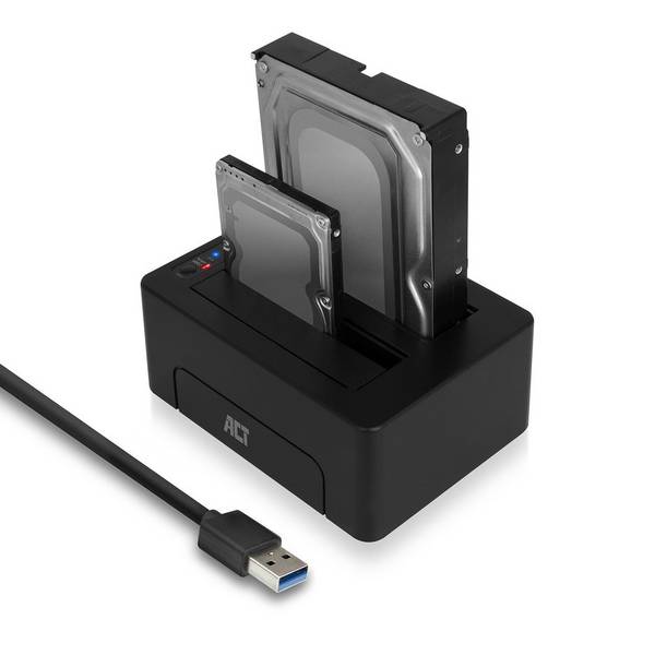 ACT AC1504 2,5" und 3,5" SATA-Doppelfestplatten-Dockingstation USB 3.2 Gen1 - Schwarz