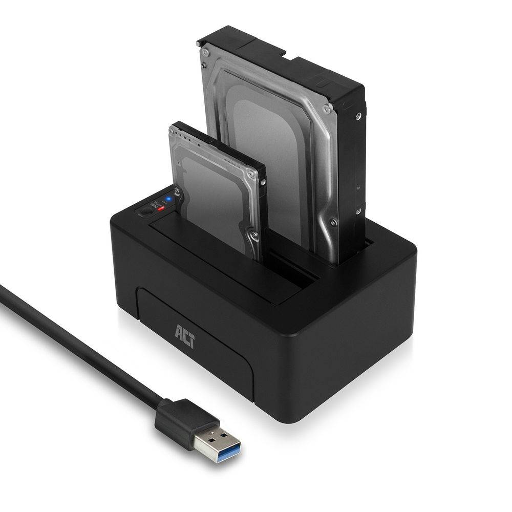 ACT AC1504 2,5" und 3,5" SATA-Doppelfestplatten-Dockingstation USB 3.2 Gen1 - Schwarz-0