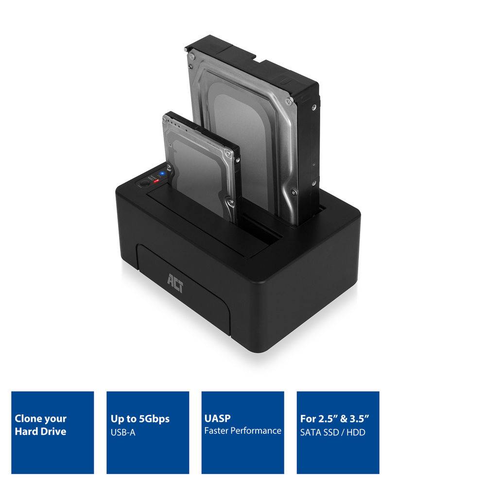 ACT AC1504 2,5" und 3,5" SATA-Doppelfestplatten-Dockingstation USB 3.2 Gen1 - Schwarz-1