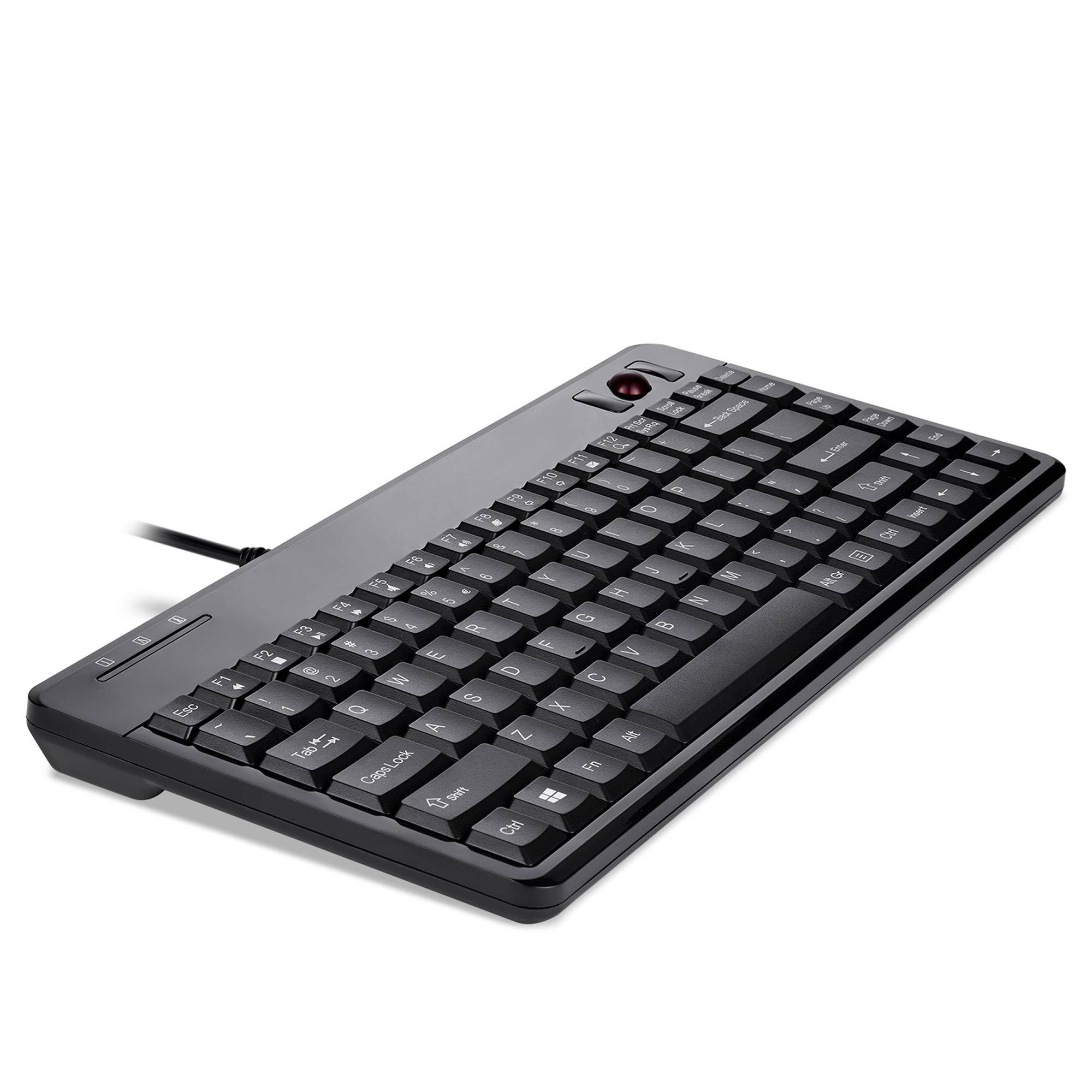 Perixx PERIBOARD-505H PLUS DE, Mini USB-Tastatur, Trackball, Hub, schwarz-1