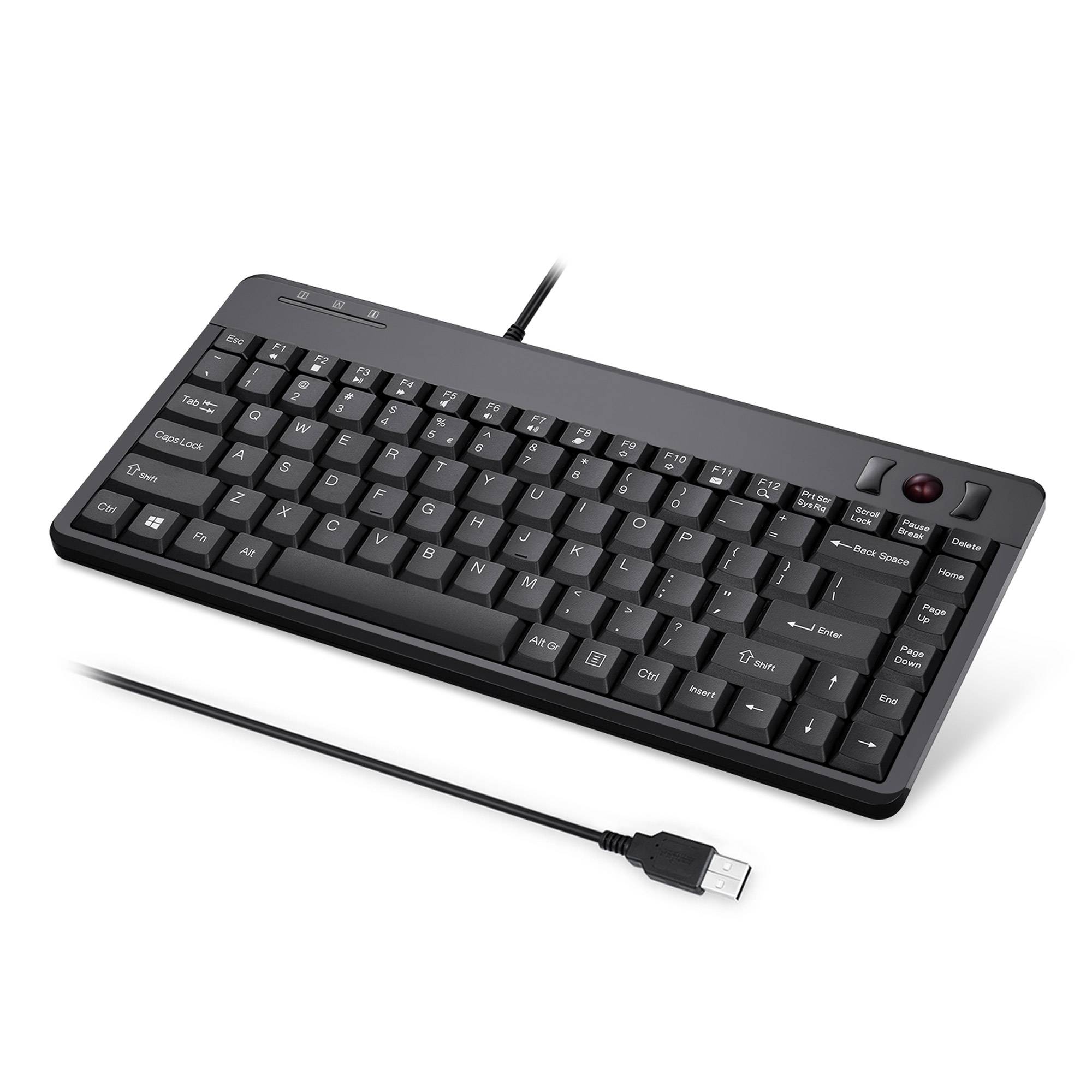 Perixx PERIBOARD-505H PLUS US, Mini USB-Tastatur, Trackball, Hub, schwarz-3