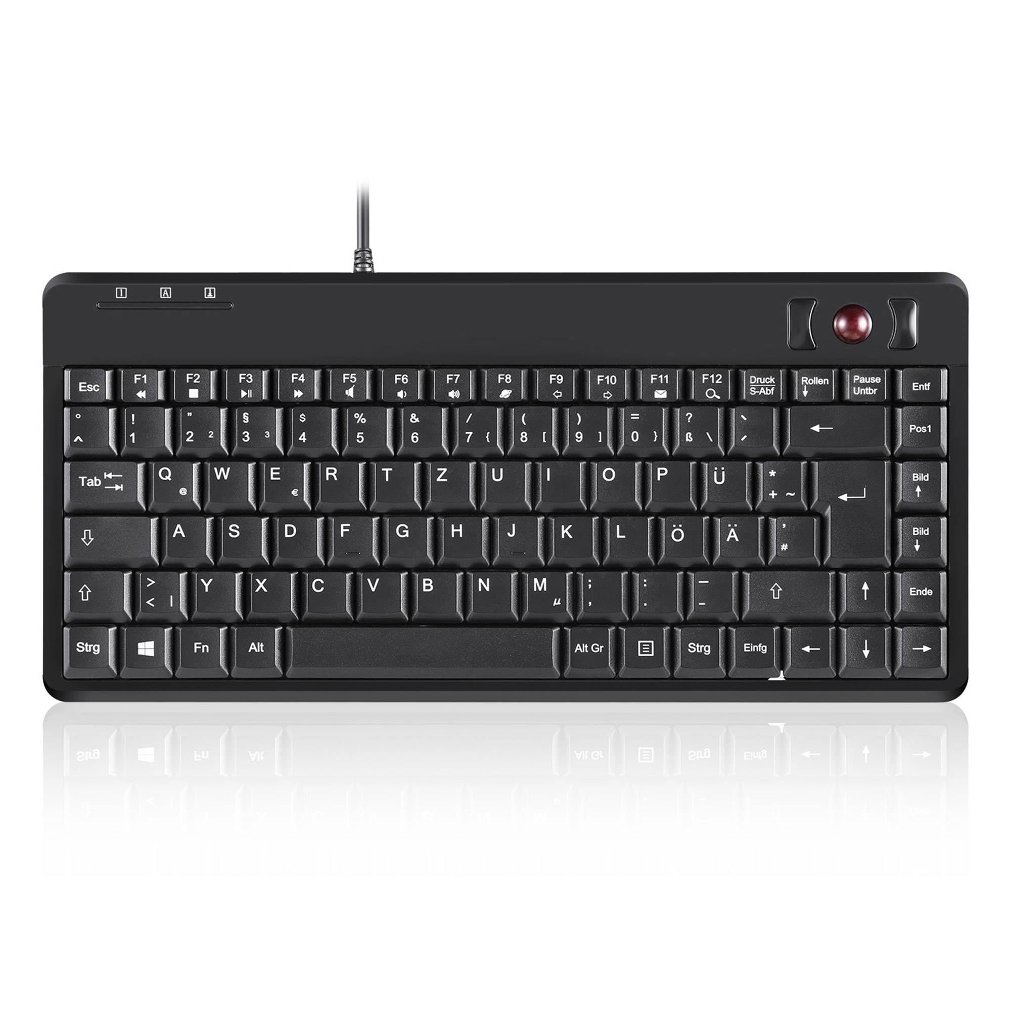 Perixx PERIBOARD-505H PLUS DE, Mini USB-Tastatur, Trackball, Hub, schwarz-0