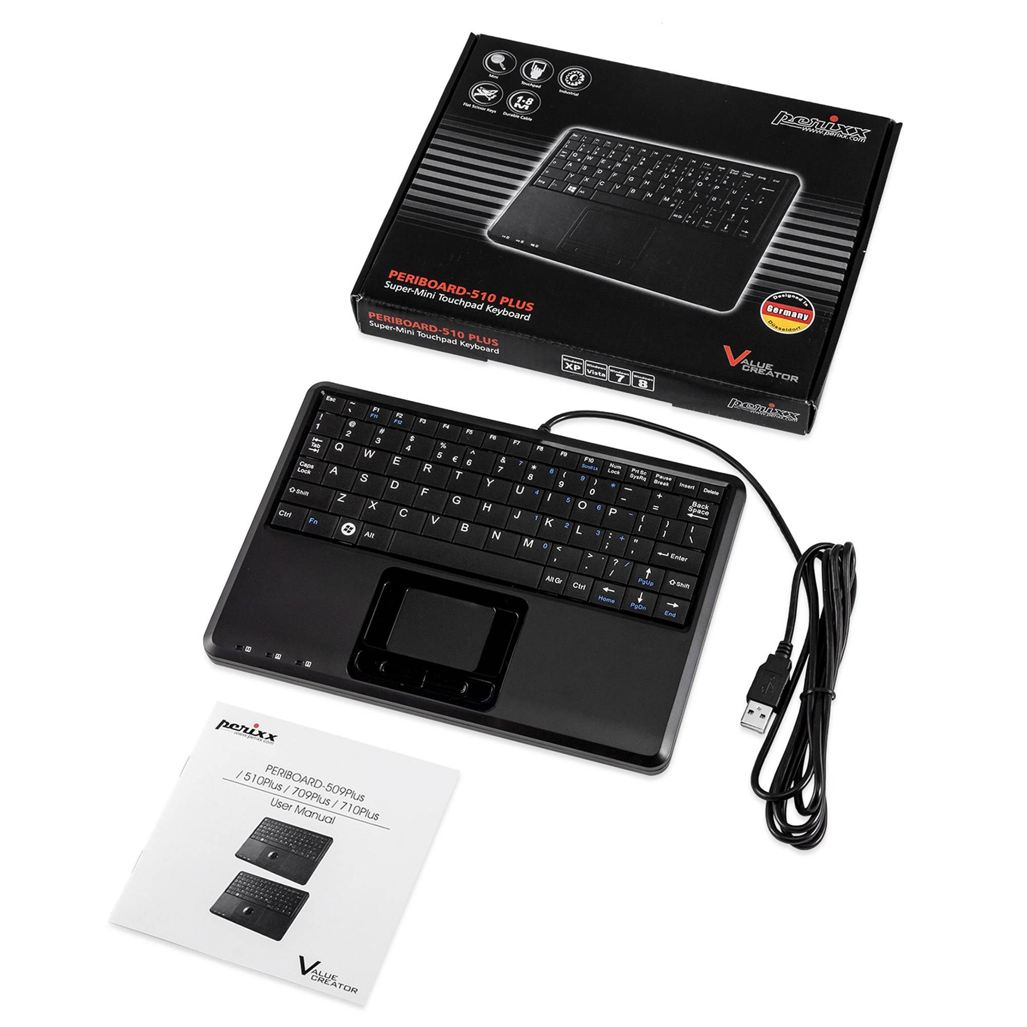 Perixx PERIBOARD-510 H PLUS ES, Mini USB-Tastatur, Touchpad, Hub, schwarz-1