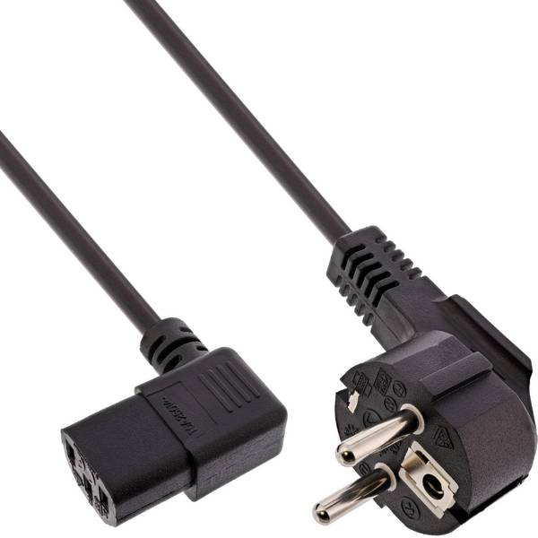 InLine® Netzkabel, Schutzk. gew. / Kaltgerätest. C13 links abgew., 1m