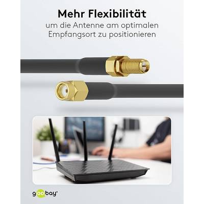 Goobay 51679 WLAN Antennenkabel RP SMA Anschlüsse Koaxialkabel Antennenkabelverlängerung WLAN Geräte Koaxial Schwarz 10m-5