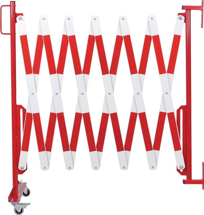 Scherengitter L4000xH1000mm m.Wandhalterung u.Rollenfuß rot/weiß-0