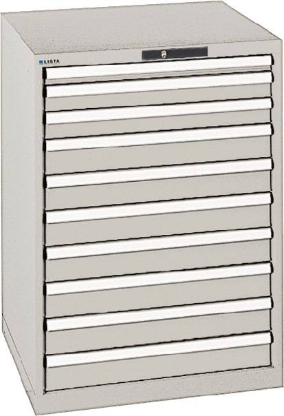 Schubladenschrank H1000xB717xT725mm lichtgrau 10Schubl.Vollauszug,KeyLock