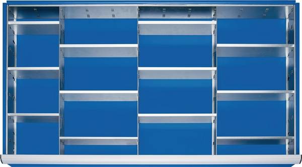 Schubladenunterteilungsmaterial Front-H.60-90mm 3 Trenn-/12 Steckw.