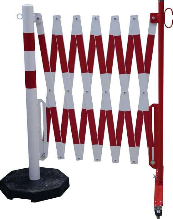Sperrpfosten L4000xH1000mm m.Scherengitter u.mobilem Standfuß rot/weiß-0