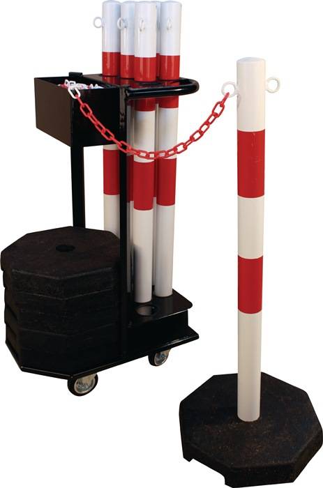 Sperrpfostenset STA rot/weiß m.Transportwagen D60xH1000mm 6Pfosten u.Kette à 25m-0