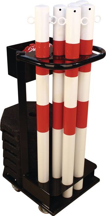Sperrpfostenset STA rot/weiß m.Transportwagen D60xH1000mm 6Pfosten u.Kette à 25m-1