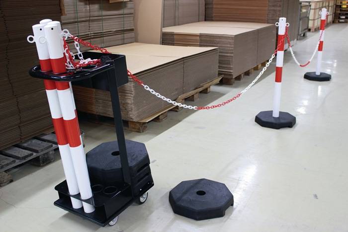 Sperrpfostenset STA rot/weiß m.Transportwagen D60xH1000mm 6Pfosten u.Kette à 25m-4