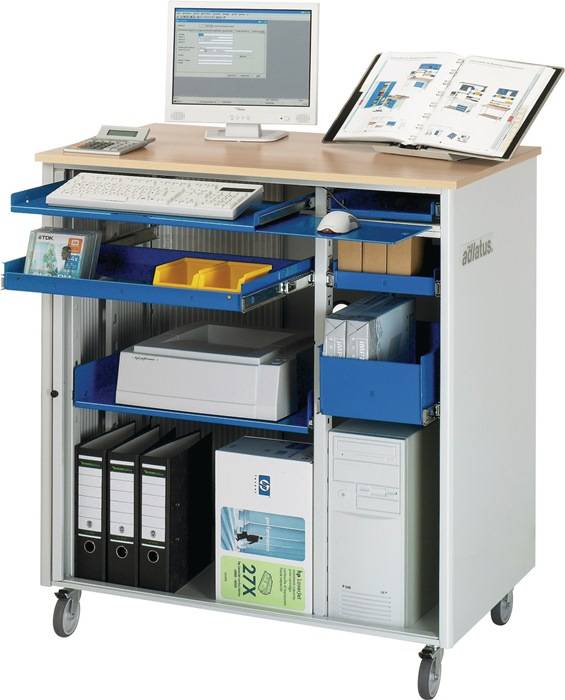 Computerstation H1100xB1030xT660mm mobil enzianblau/lichtgrau RAU-0