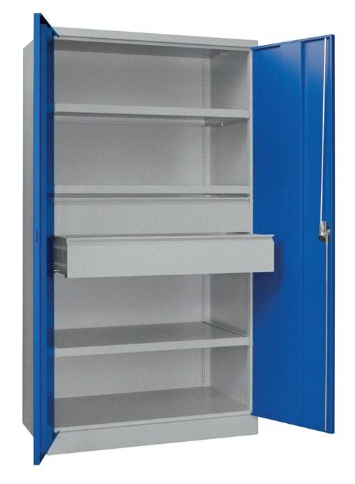 Schwerlastschrank, Vollblechtüren, ohne Trennwand, 3 Böden, 120 kg Traglast, 2 Schubl. 175 mm, BxTxH 1040x630x1950 mm,-1