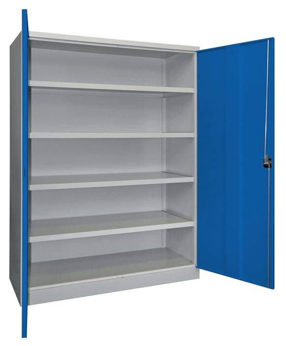 Schwerlastschrank, Vollblechtüren, 4 Böden, 120 kg Traglast, BxTxH 1470x 630x1950 mm, RAL 7035/5010-1