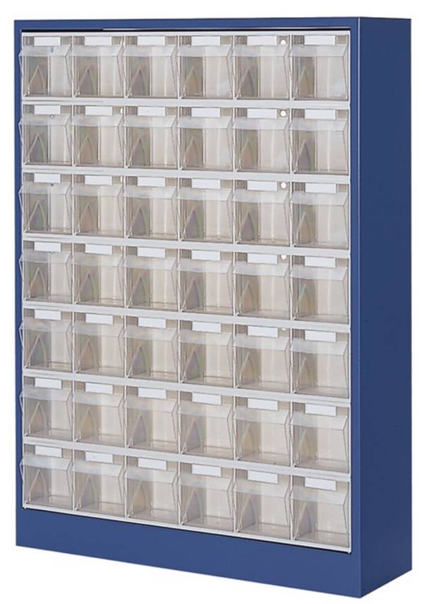 Magazinschrank H880xB634xT200mm lichtgrau Klarsichtmagazine 42xB GRUBER SYSTEME