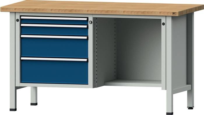 Werkbank V B1500xT700xH840mm Universalplatte grau/blau 4 Schubl.BD zurückgesetzt-0