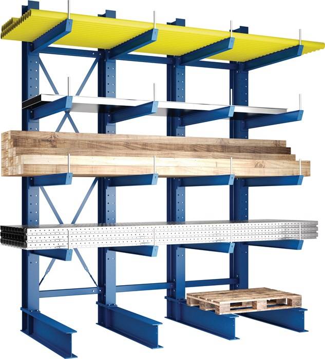 Kragarmregal H3000xB4090xT1250mm 4 Felder eins.enzianblau Trgf.10000 kg META-0