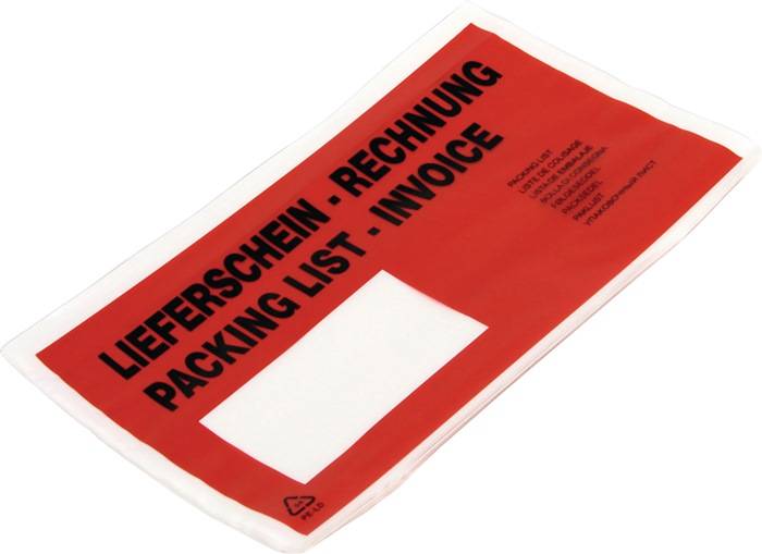 Begleitpapiertasche Folie,selbstkl.rot/transp.B240xL130mm LS/RE 1000 St./Krt.-0