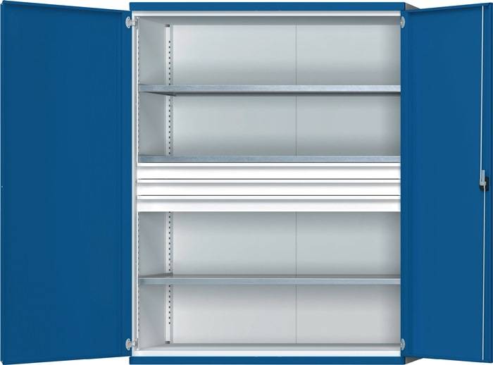Schwerlastschrank H1950xB1485xT630mm lichtgrau/enzianblau 3 Fbd. 3 x 120mm-0
