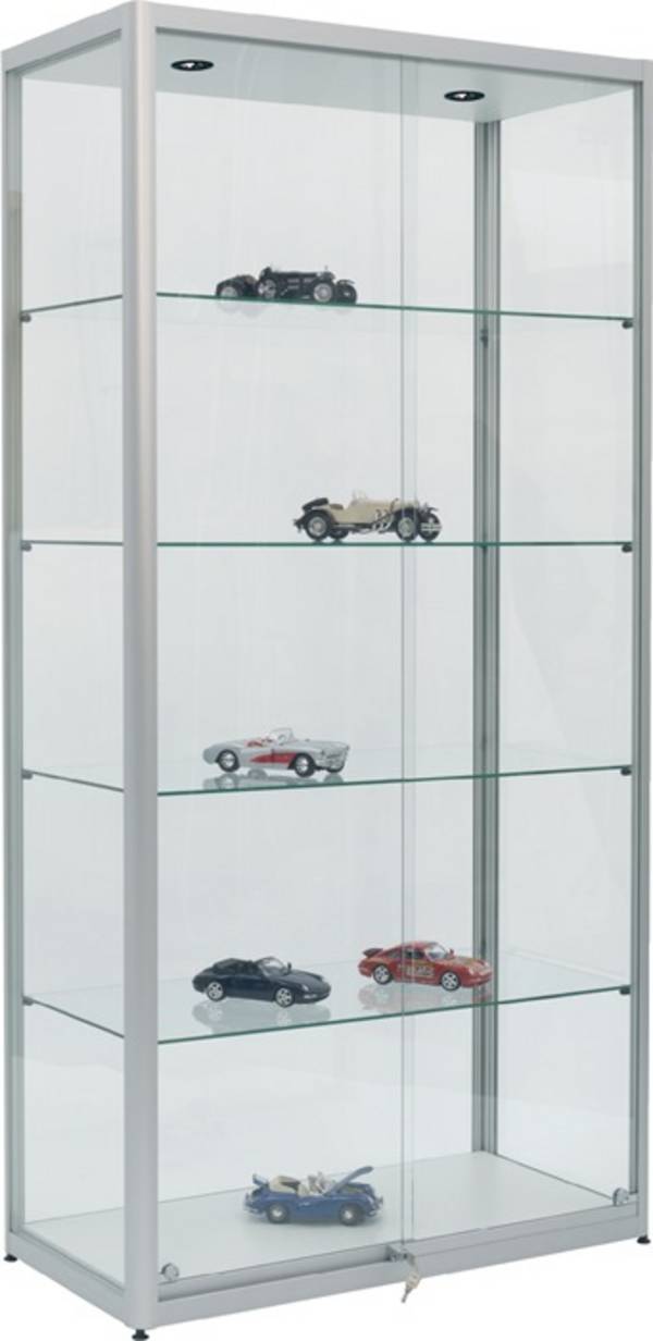 Vitrine H2000xB1000xT500mm Schiebetür Beleuchtung NV Alu-silberfarbig WSM