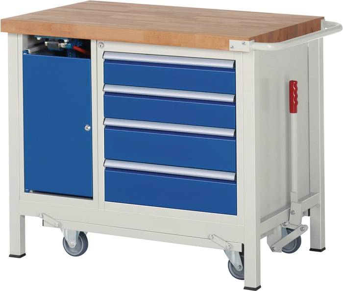 Werkbank Classic B1000xT700xH840mm Buche grau/blau 1Schub.1Tür Schraubst.m.Lift-3