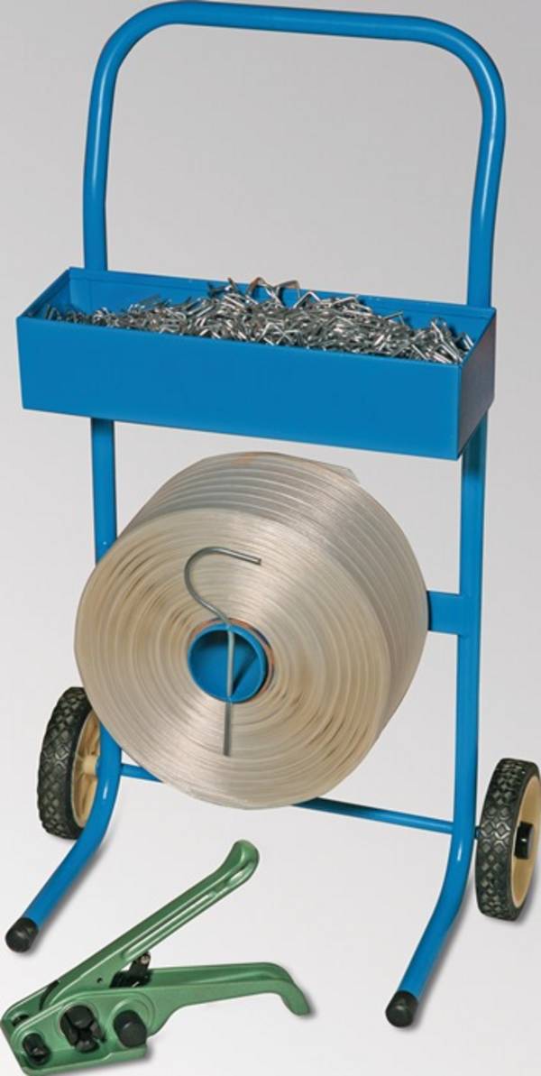 Umreifungs-Set PE-Fadenstrukturband Band-L.850mm Band-B.16mm fahrbarer Abroller
