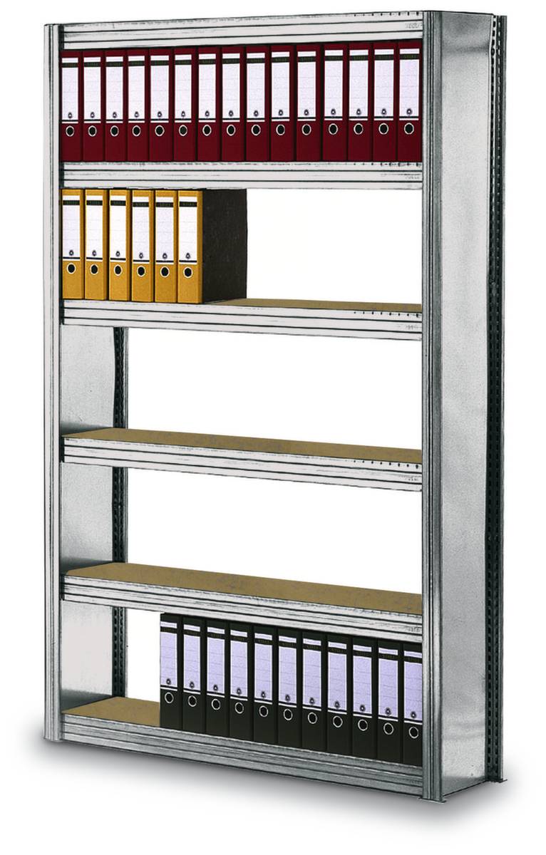 Spanplattenregal,Grundfeld,HxBxT 2075x1061x626mm,Fachlast 250kg,6xHolzboden,5 OH,beidseitig,Ständer verzinkt-0