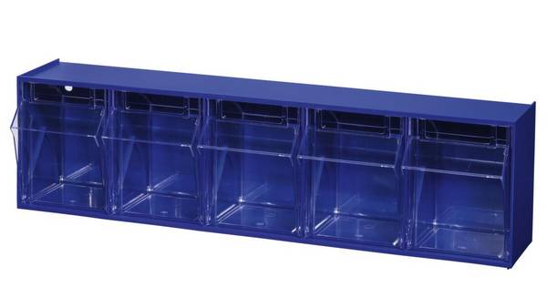 Klappkastenmagazin,HxBxT 165x600x135mm,5 Kästen,Gehäuse blau