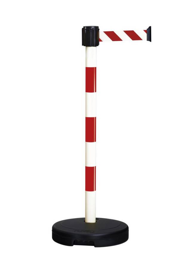 Gurtwarnständer,m. 1 Gurt(en),LxB 3m x50mm,Pfosten HxØ 950x50mm,Gurt rot/weiß,Pfosten Kunststoff,rot/weiß,Kunststoff