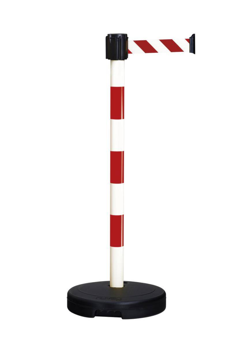 Gurtwarnständer,m. 1 Gurt(en),LxB 3m x50mm,Pfosten HxØ 950x50mm,Gurt rot/weiß,Pfosten Kunststoff,rot/weiß,Kunststoff-0