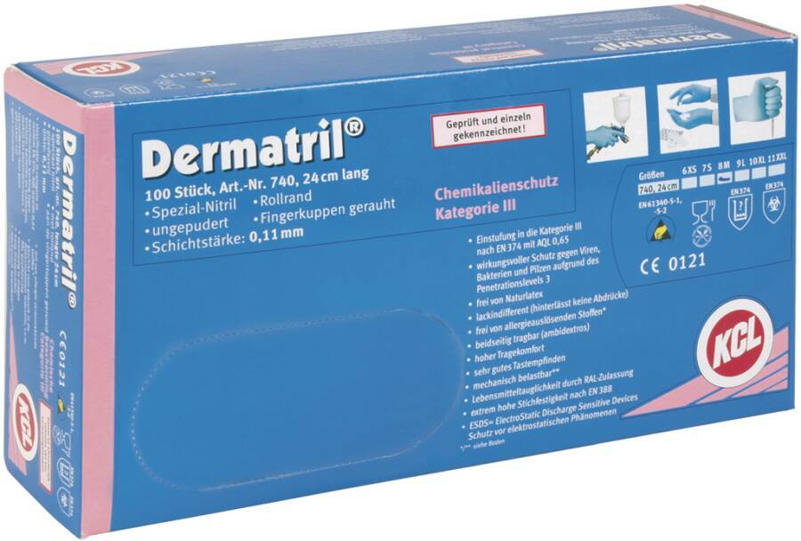 Einmalschutzhandschuh Nitril Dermatril® 740 074008081C Größe 08 Farbe blau Trägermaterial Nitril Gauge - Mat.-Stärke 0-4