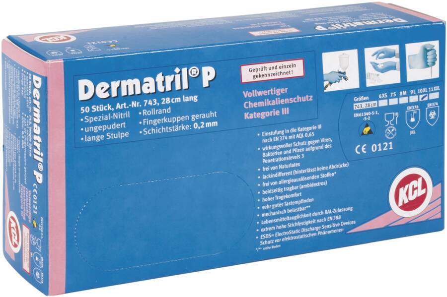 Einmalschutzhandschuh Nitril Dermatril® P 743 074311082C Größe 11 Farbe blau Trägermaterial Nitril Gauge - Mat.-Stärke-4