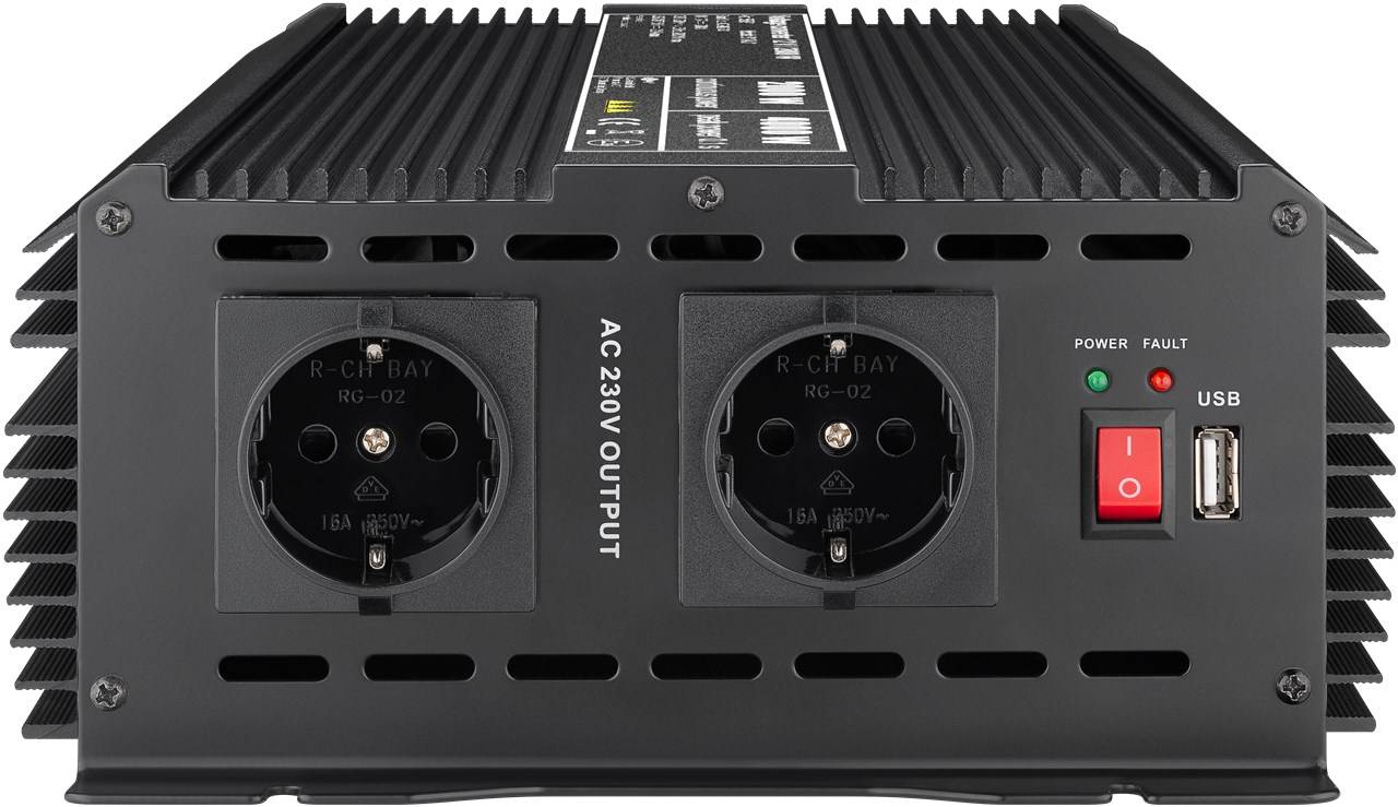 Goobay 58891 12V auf 230V Spannungswandler, DC AC Wandler 2000W, Kfz Autobatterie Anschluss Batteriekabel, USB Buchse-2