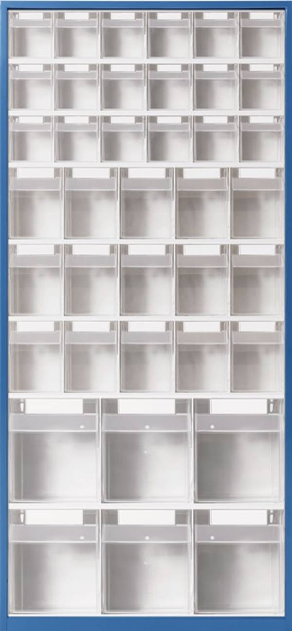 Magazinschrank H1370xB634xT200mm lichtgrau Klarsichtmagazine 18xB,15xC,6xE